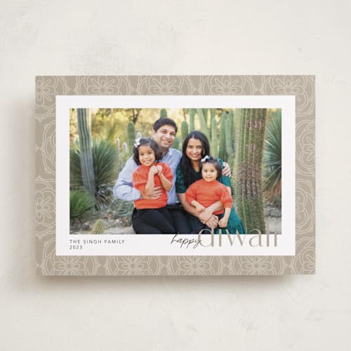 This is a sand diwali cards with standard by Robert and Stella called colorful pattern printing on recycled smooth signature in standard