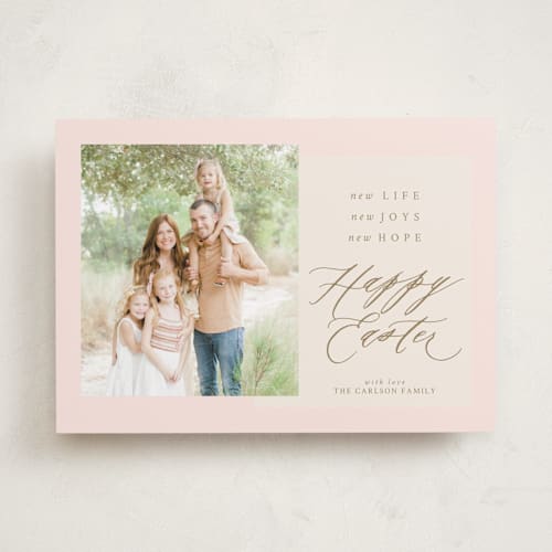 This is a blush easter photo cards with standard by Nicole Senecal called happy easter printing on recycled smooth signature in standard