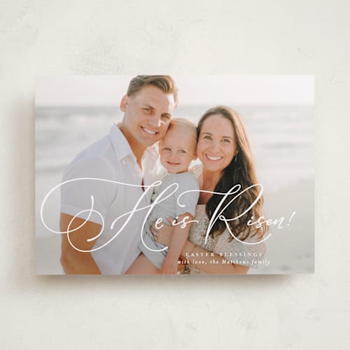 This is a lily easter photo cards with standard by Lea Delaveris called truly he is risen printing on recycled smooth signature in standard