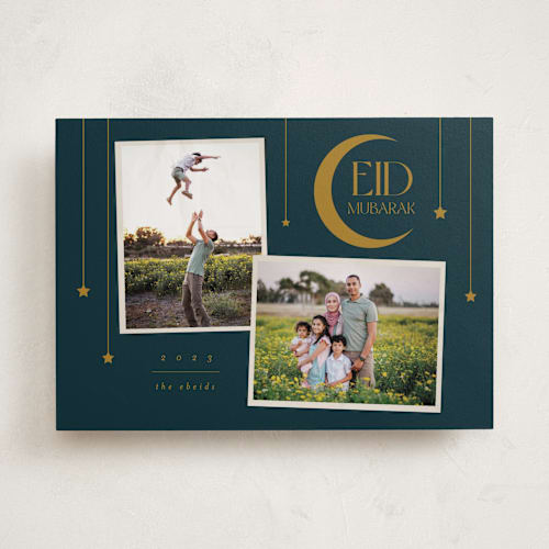 This is a deep sea eid cards with standard by Morgan Kendall called hanging stars printing on recycled smooth signature in standard