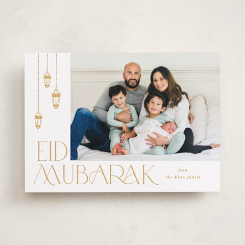 This is a mustard eid cards with standard by Creo Study called lantern chic printing on recycled smooth signature in standard