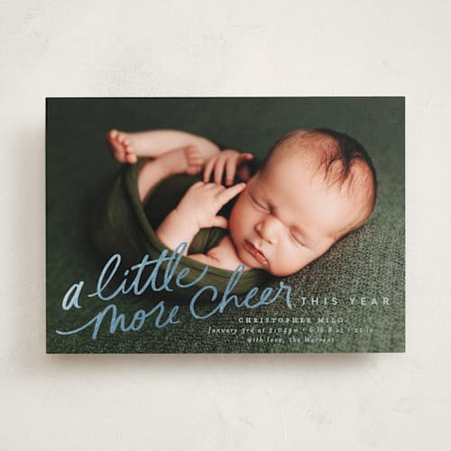 This is a icicle babys first christmas with foil pressed by Everett Paper Goods called more cheer now printing on recycled smooth signature in standard