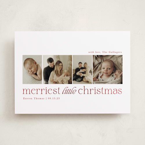 This is a cranberry babys first christmas with foil pressed by Sarah Brown called little merriest printing on recycled smooth signature in standard