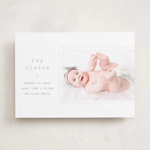 This is a cloud birth announcements with gloss press by Carolyn Nicks called our little love printing on smooth signature in standard