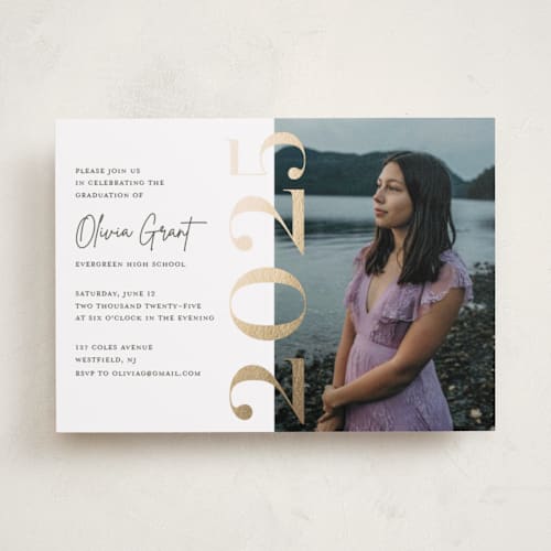 This is a sunshine graduation invitations with foil pressed by Teju Reval called pretty party printing on recycled smooth signature in standard