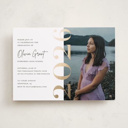 This is a sunshine graduation invitations with foil pressed by Teju Reval called pretty party printing on recycled smooth signature in standard