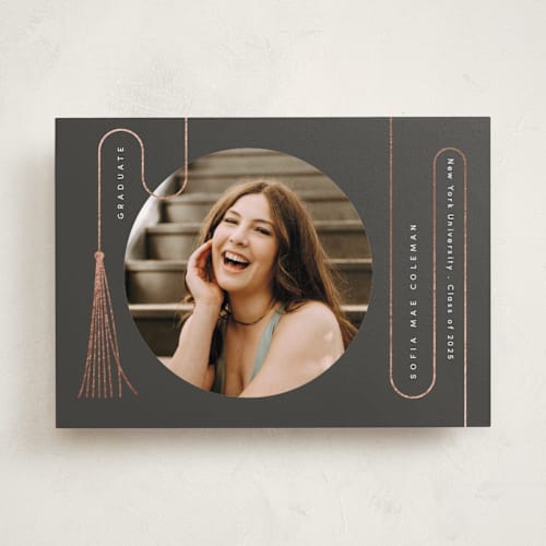 This is a luxury graduation announcements with foil pressed by letterfix called tale of tassel printing on recycled smooth signature in standard