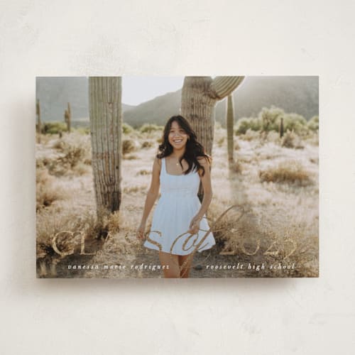 This is a vanilla graduation announcements with foil pressed by Morgan Kendall called timeless grad printing on recycled smooth signature in standard