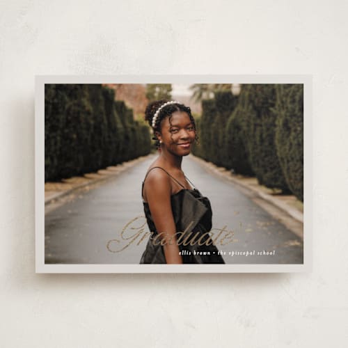 This is a slate graduation announcements with foil pressed by Pati Cascino called graduate printing on recycled smooth signature in standard
