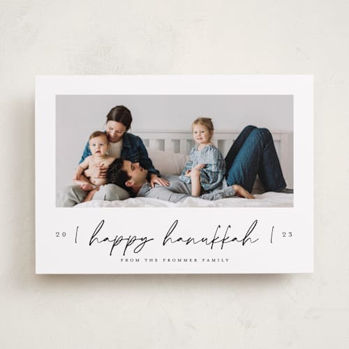 This is a snow hanukkah cards with standard by Liz Conley called scripted hanukkah printing on recycled smooth signature in standard