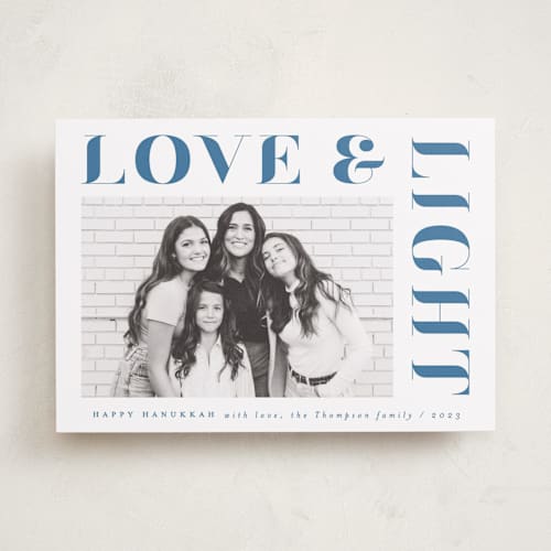 This is a dusty navy hanukkah cards with standard by AK Graphics called pretty serif printing on recycled smooth signature in standard