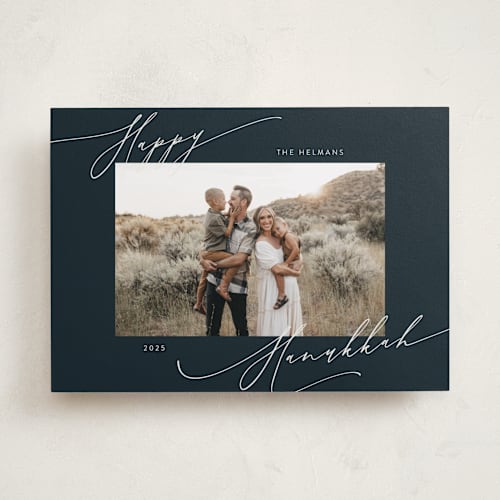 This is a midnight hanukkah cards with standard by Nicoletta Savod called scripted corners printing on recycled smooth signature in standard