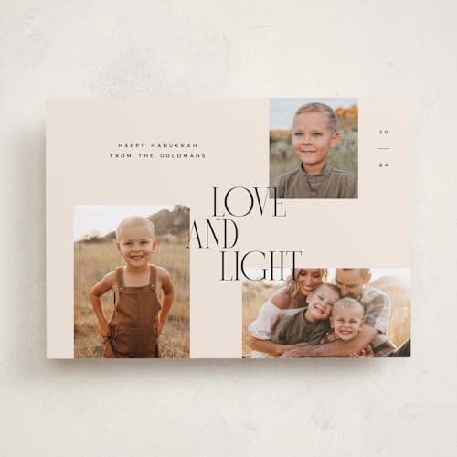 This is a cream hanukkah cards with standard by Ellen Schlegelmilch called trio printing on recycled smooth signature in standard