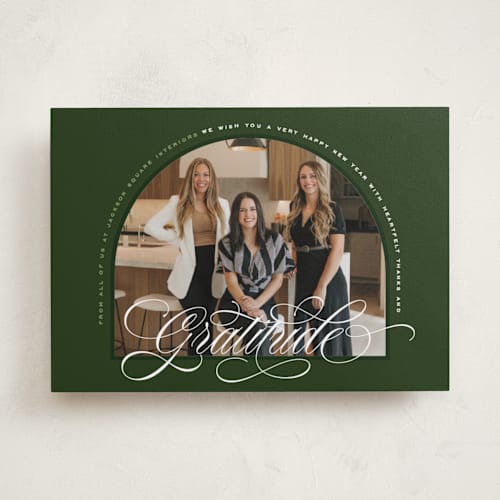 This is a spruce business holiday cards with standard by Owl and Toad called archway printing on recycled smooth signature in standard