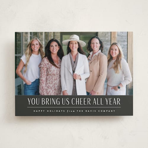This is a charcoal business holiday cards with standard by Sara Hicks Malone called year round cheer printing on recycled smooth signature in standard