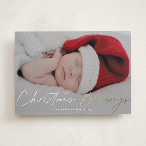 This is a starlight foil pressed holiday cards with foil pressed by Ana Sharpe called so gratefully blessed printing on recycled smooth signature in standard