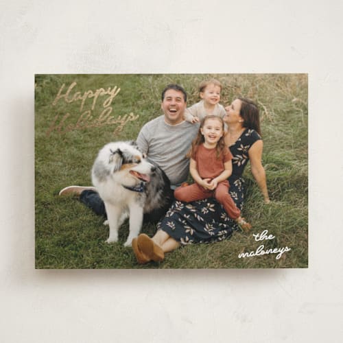 This is a snow foil pressed holiday cards with foil pressed by Tennie and Co. called squiggles printing on recycled smooth signature in standard