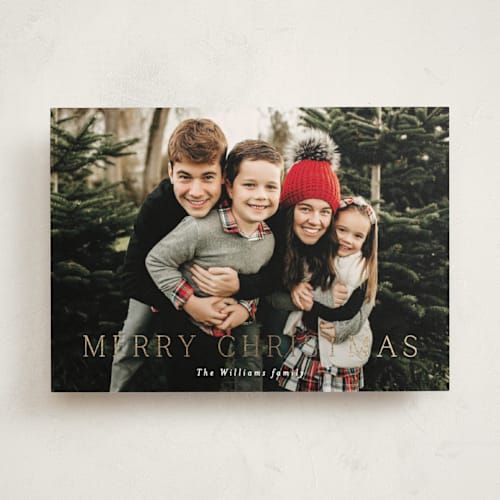 This is a snow foil pressed holiday cards with foil pressed by Bethan called classico printing on recycled smooth signature in standard