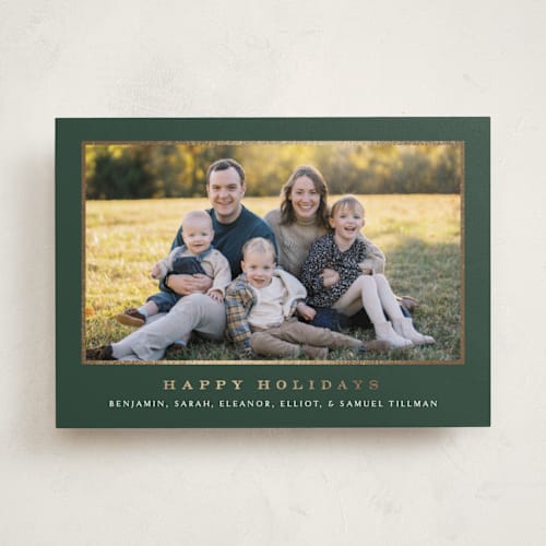 This is a pine foil pressed holiday cards with foil pressed by Amy Kross called meadows printing on recycled smooth signature in standard