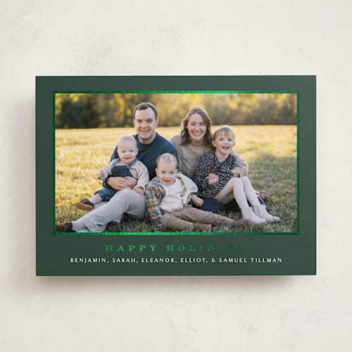 This is a pine foil pressed holiday cards with foil pressed by Amy Kross called meadows printing on recycled smooth signature in standard