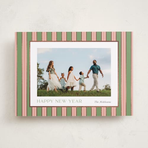 This is a azalea foil pressed holiday cards with foil pressed by Cindy Reynolds called southern stripes printing on recycled smooth signature in standard