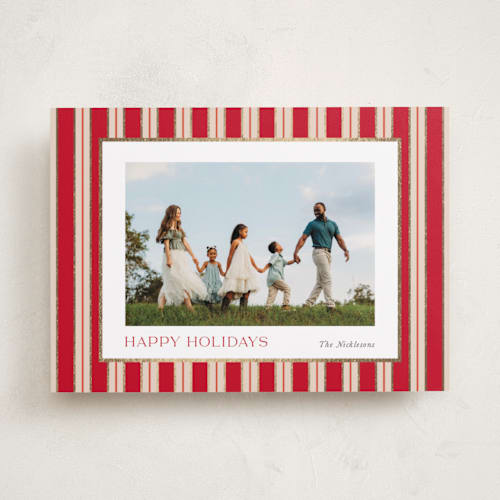 This is a peppermint bark foil pressed holiday cards with foil pressed by Cindy Reynolds called southern sripes printing on recycled smooth signature in standard