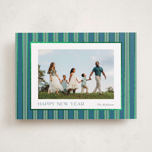 This is a ocean foil pressed holiday cards with foil pressed by Cindy Reynolds called southern stripes printing on recycled smooth signature in standard