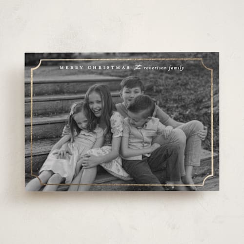 This is a snow foil pressed holiday cards with foil pressed by Ellen Schlegelmilch called sweetly framed printing on recycled smooth signature in standard