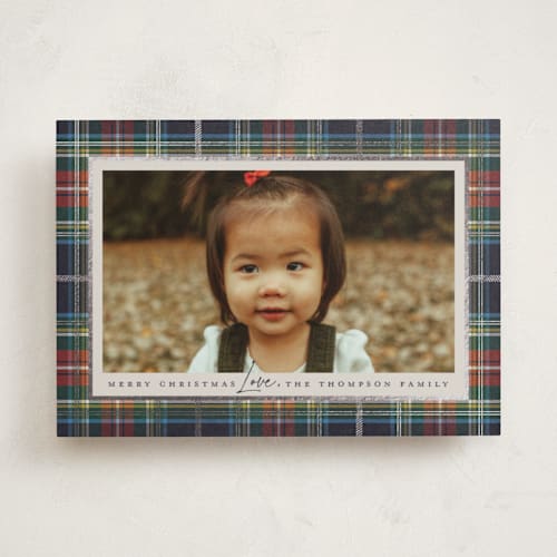 This is a flannel foil pressed holiday cards with foil pressed by Wildfield Paper Co called tartan printing on recycled smooth signature in standard