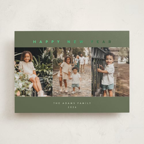 This is a pine needle foil pressed holiday cards with foil pressed by Pippa Shaw called trilogy printing on recycled smooth signature in standard