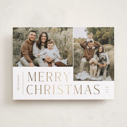This is a cocoa foil pressed holiday cards with foil pressed by Pixel and Hank called pair printing on recycled smooth signature in standard