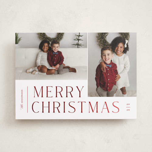 This is a holly berry foil pressed holiday cards with foil pressed by Pixel and Hank called pair printing on recycled smooth signature in standard