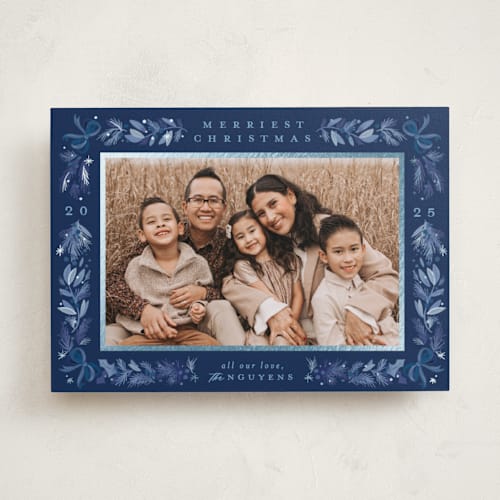 This is a ocean foil pressed holiday cards with foil pressed by Makewells called sparkly bows printing on recycled smooth signature in standard