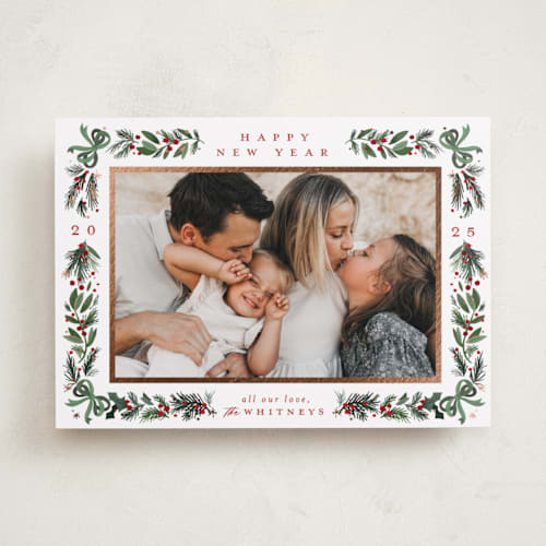 This is a forest foil pressed holiday cards with foil pressed by Makewells called sparkly bows printing on recycled smooth signature in standard