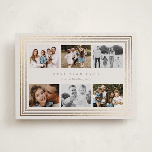 This is a vanilla foil pressed holiday cards with foil pressed by Deynaaz Daraei called basconcobe printing on recycled smooth signature in standard