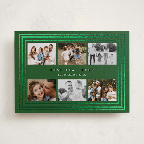 This is a elf shoes foil pressed holiday cards with foil pressed by Deynaaz Daraei called basconcobe printing on recycled smooth signature in standard