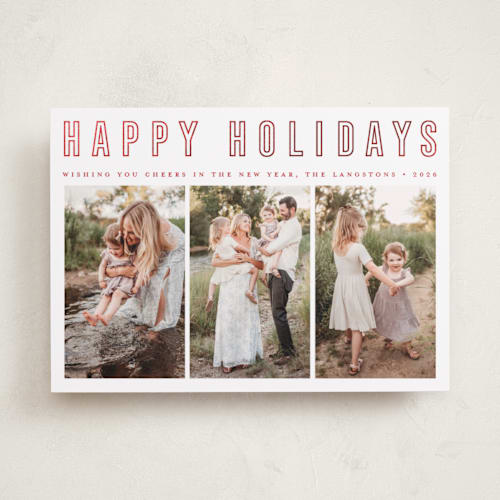 This is a candied apple foil pressed holiday cards with foil pressed by Juliana Zimmermann called triple happiness printing on recycled smooth signature in standard