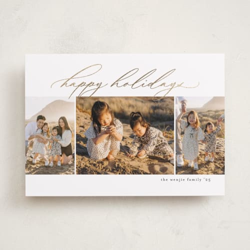 This is a snowflake foil pressed holiday cards with foil pressed by Jessica Williams called simple trio printing on recycled smooth signature in standard