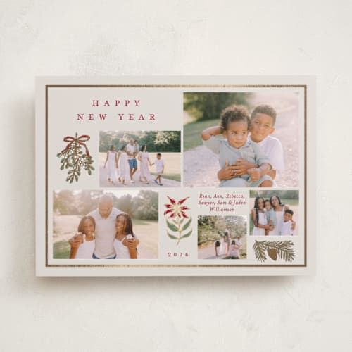 This is a eggnog foil pressed holiday cards with foil pressed by Amy Kross called classic bough printing on recycled smooth signature in standard