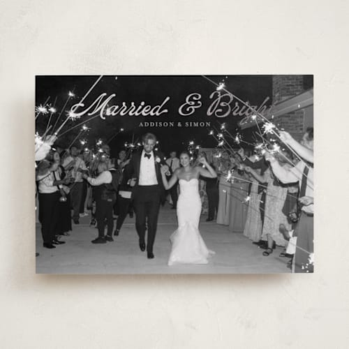 This is a mist foil pressed holiday cards with foil pressed by Annie Holmquist called married and bright printing on recycled smooth signature in standard