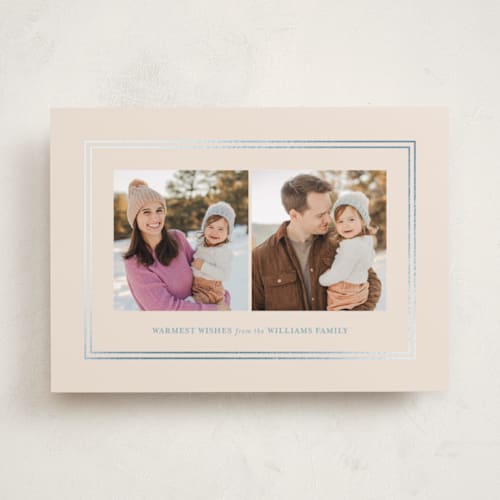 This is a eggnog foil pressed holiday cards with foil pressed by Jenna Holcomb called simple border printing on recycled smooth signature in standard