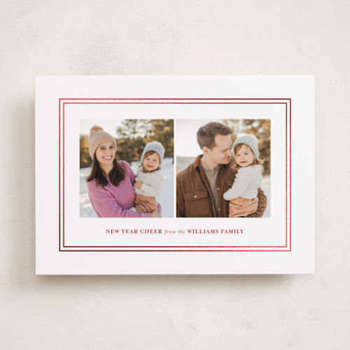 This is a candy cane foil pressed holiday cards with foil pressed by Jenna Holcomb called simple border printing on recycled smooth signature in standard