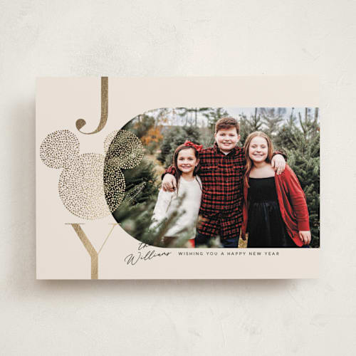 This is a vanilla foil pressed holiday cards with foil pressed by Vera Lim called disney mickey sparkles printing on recycled smooth signature in standard