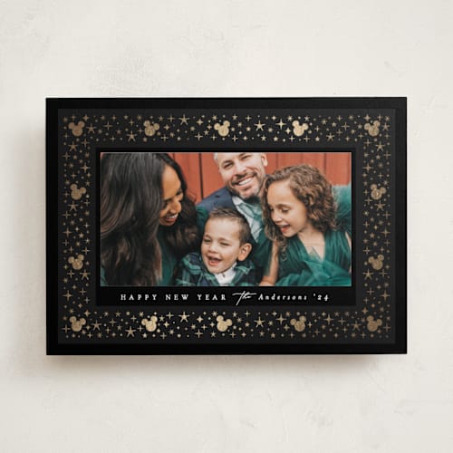 This is a ink foil pressed holiday cards with foil pressed by Ana Sharpe called disney mickey magical frame printing on recycled smooth signature in standard