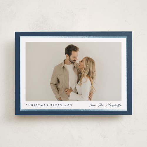 This is a glacier foil pressed holiday cards with foil pressed by Carolyn MacLaren called ribbon frame printing on recycled smooth signature in standard