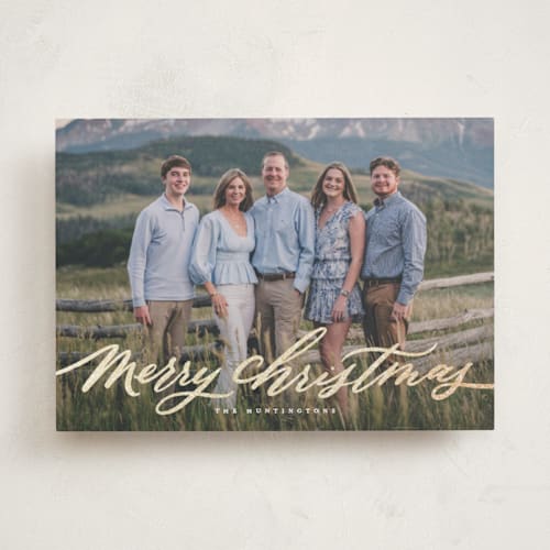 This is a blizzard foil pressed holiday cards with foil pressed by Wildfield Paper Co called fresh fallen snow printing on recycled smooth signature in standard