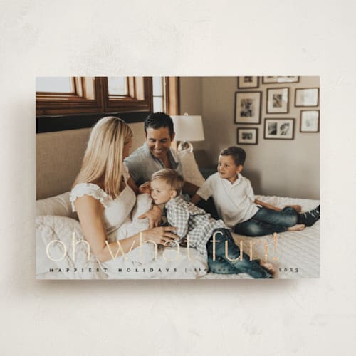 This is a night foil pressed holiday cards with foil pressed by Carolyn Nicks called fun! printing on recycled smooth signature in standard