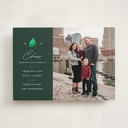 This is a pine tree foil pressed holiday cards with foil pressed by Ashlee Townsend called new year house printing on recycled smooth signature in standard