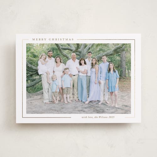 This is a snow foil pressed holiday cards with foil pressed by Yaling Hou Suzuki called minimalist magic printing on recycled smooth signature in standard
