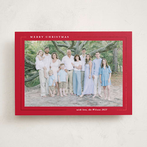 This is a stocking foil pressed holiday cards with foil pressed by Yaling Hou Suzuki called minimalist magic printing on recycled smooth signature in standard